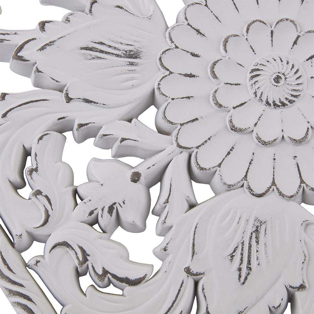 White Botanical-Design Carved Wood Panel Home Décor (Set of 2 Panels)