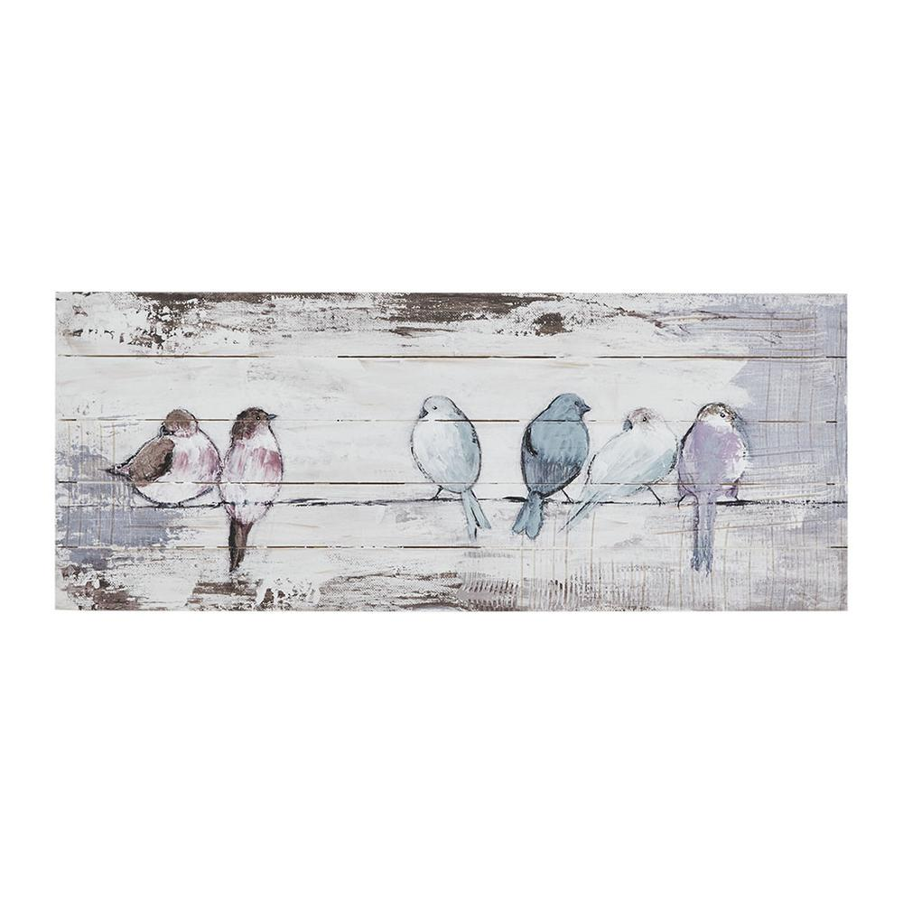 Hand Painted "Perched Birds" Wooden Plank Wall Art Home Décor