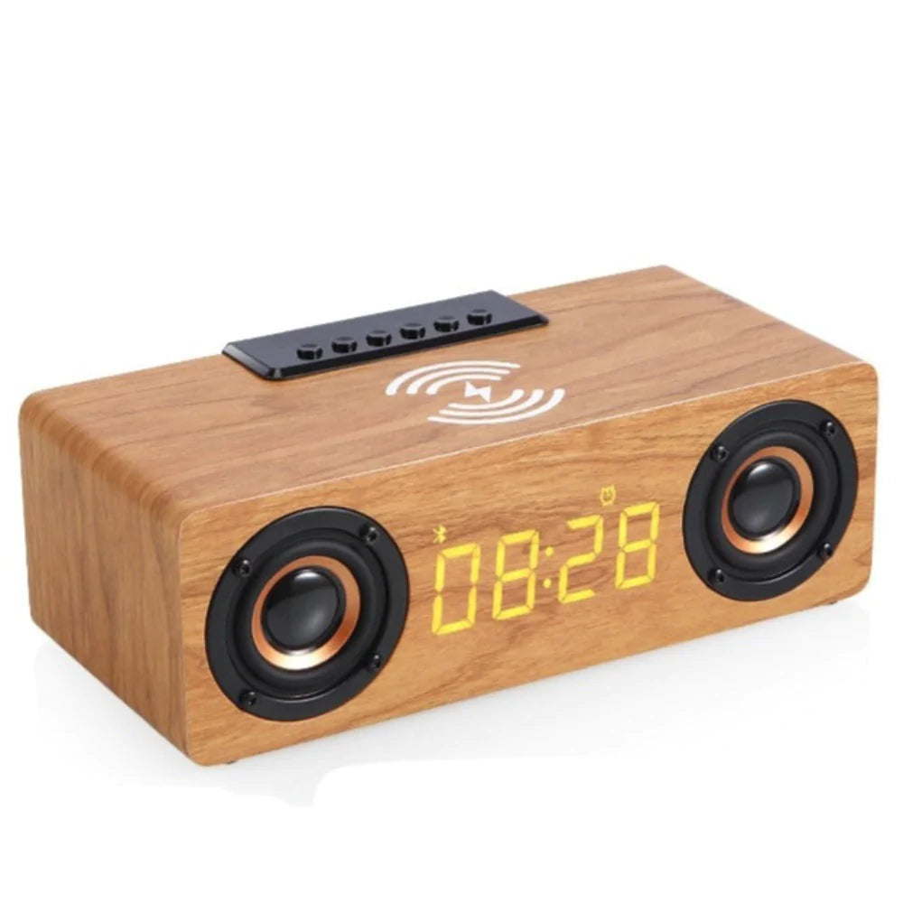 Wooden Retro Bluetooth Speaker + Wireless Charger + Alarm Clock + Radio