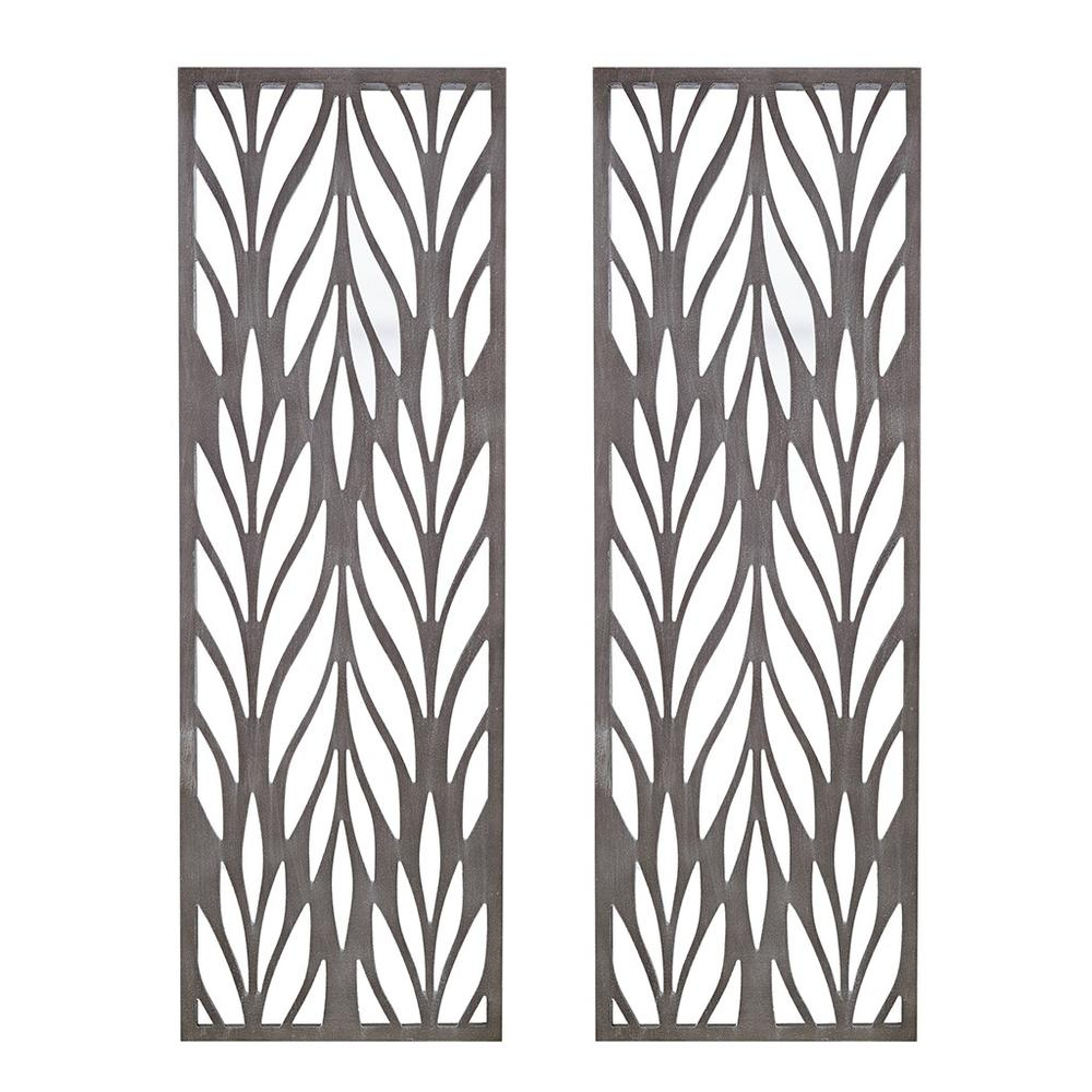 Botanical-Design Gray Wood Panel Home Décor (Set of 2 Panels)