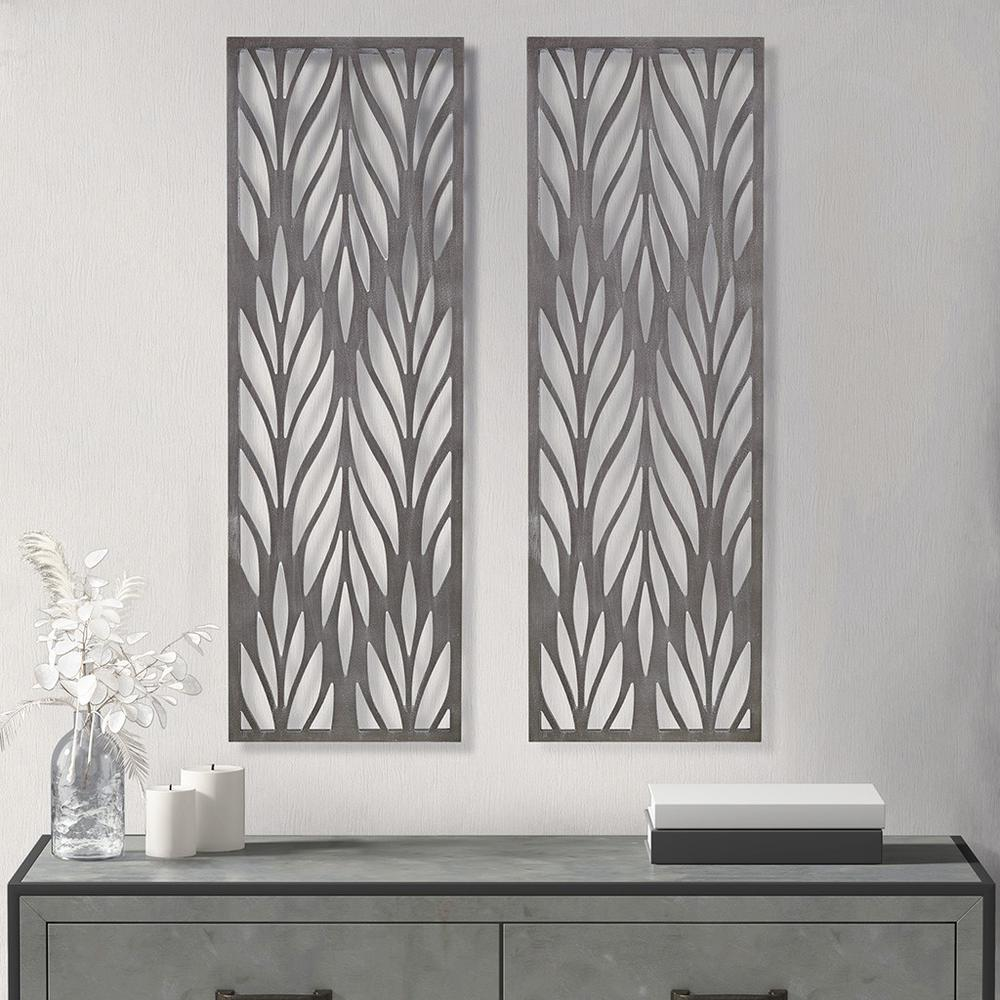 Botanical-Design Gray Wood Panel Home Décor (Set of 2 Panels)