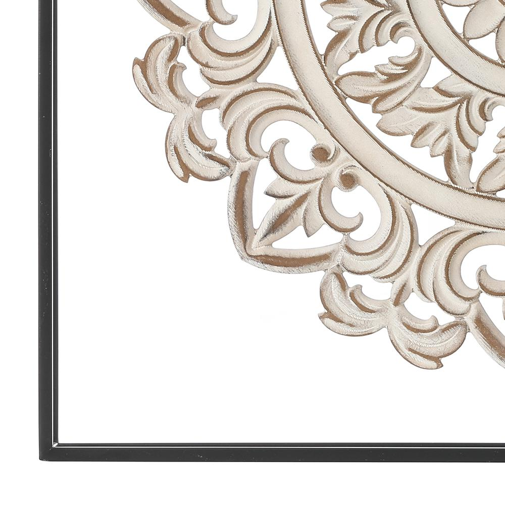 Distressed White Wooden Floral Design in Iron Square Home Décor