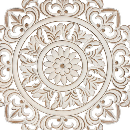 Distressed White Wooden Floral Design in Iron Square Home Décor