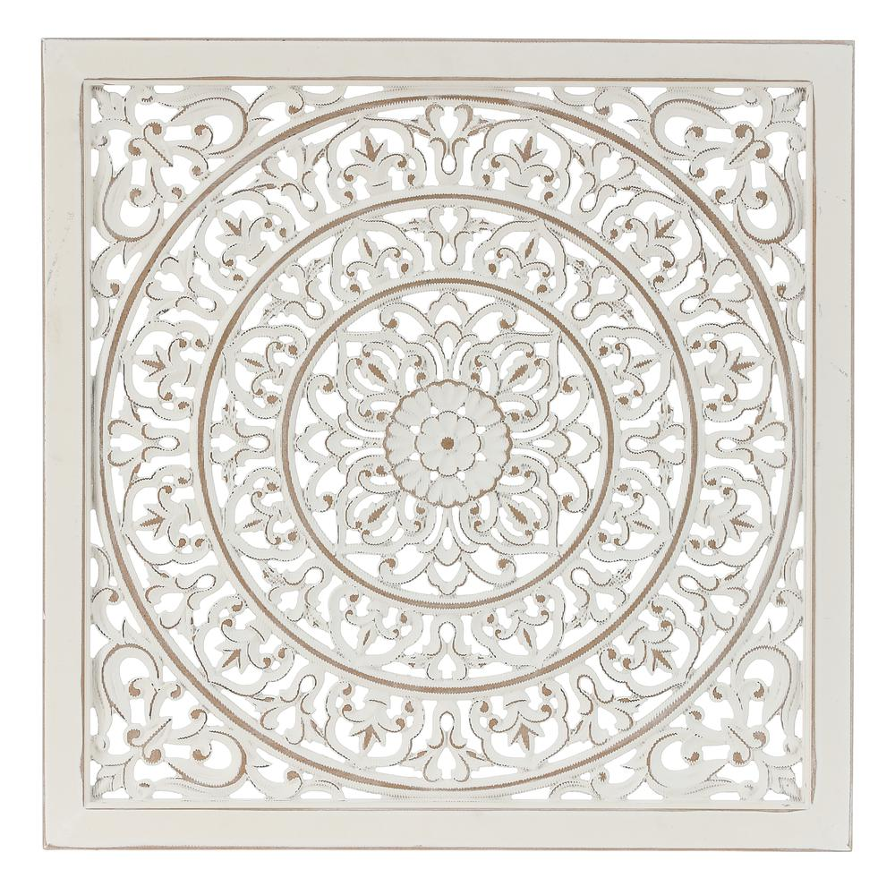 White Square Floral-Patterned Rustic Home Décor