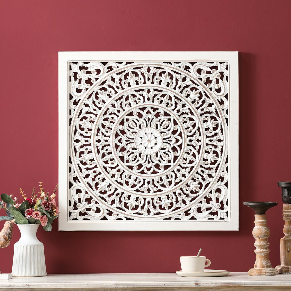 White Square Floral-Patterned Rustic Home Décor