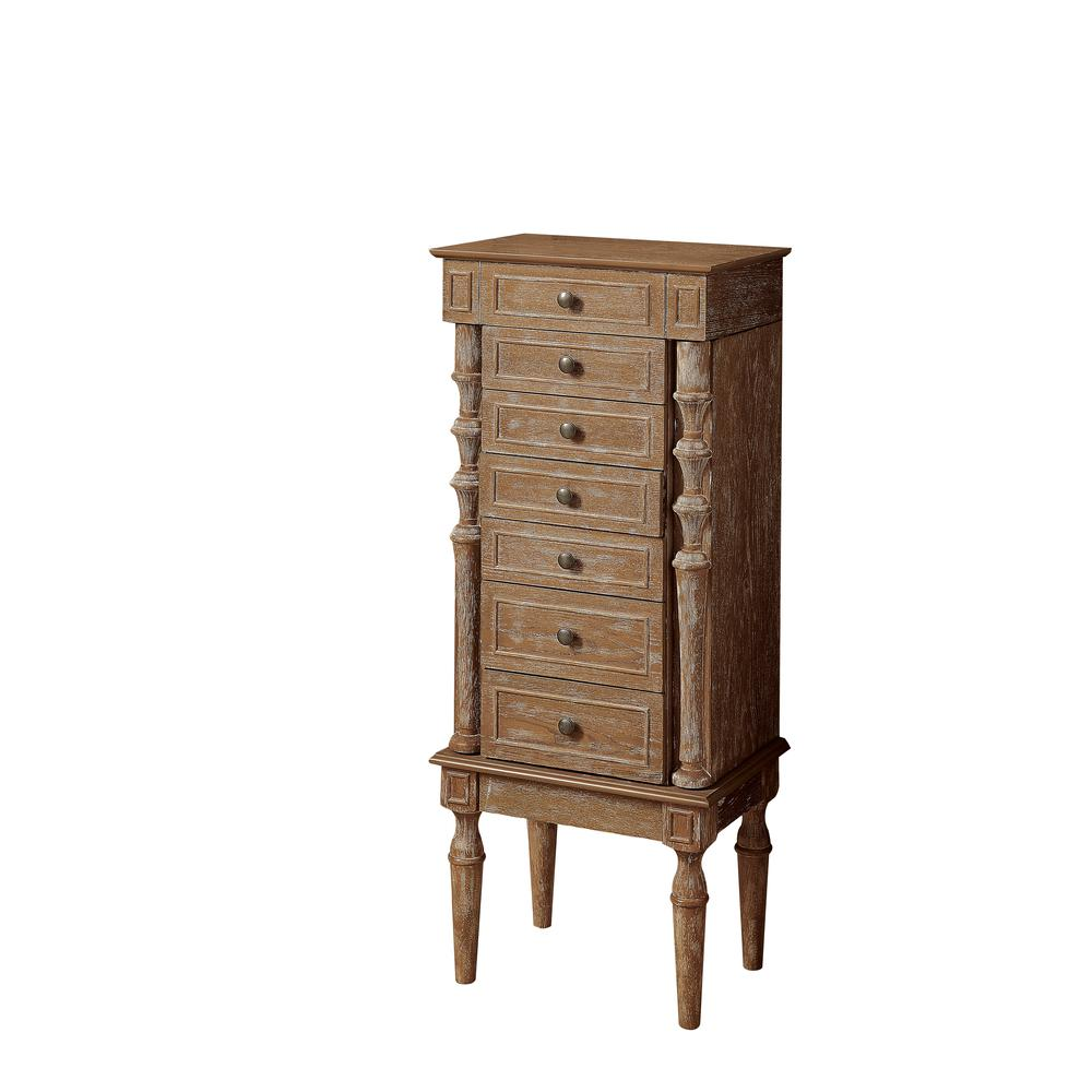 Weathered Oak-Finish Jewelry Armoire