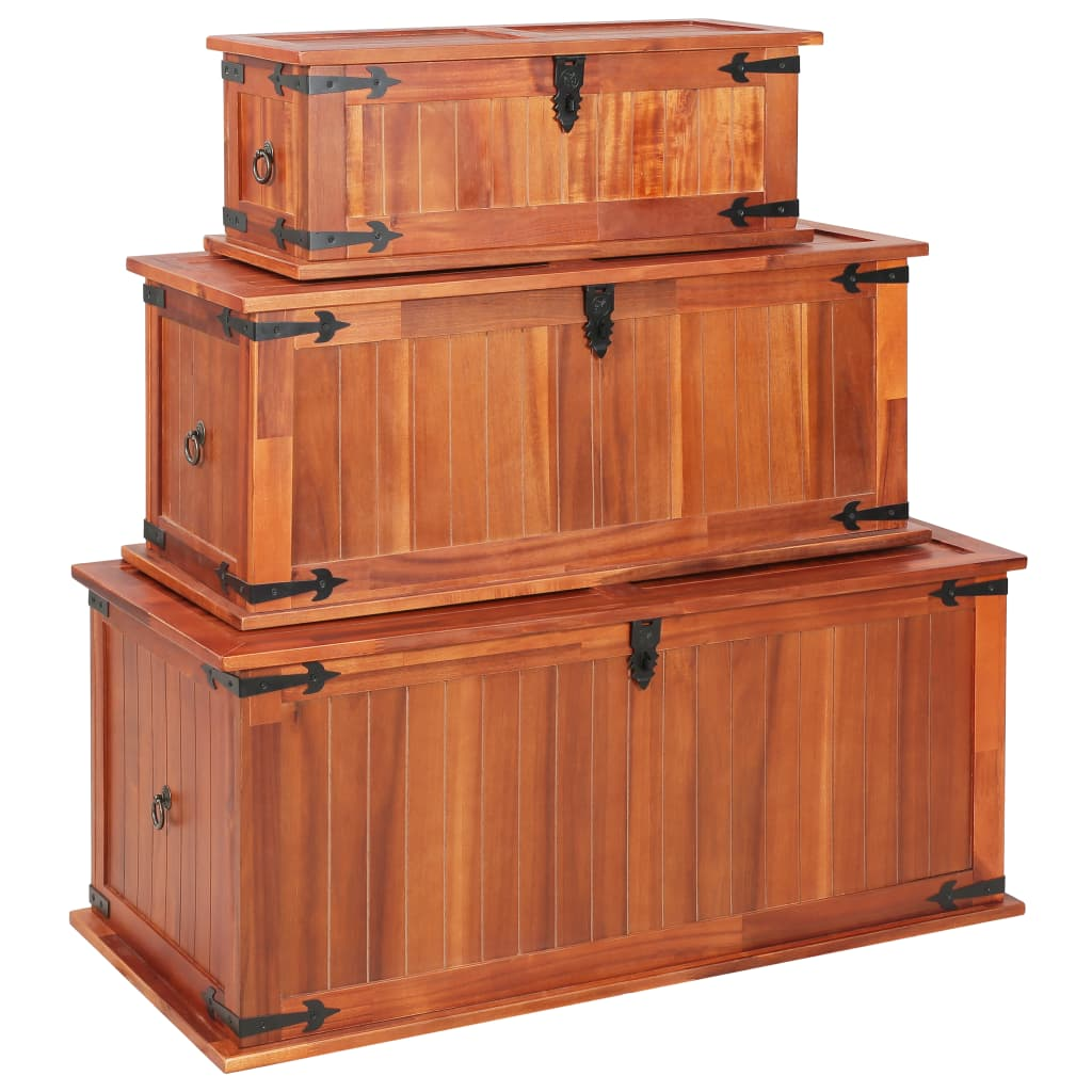 Solid Acacia Wood Storage Chests (3-Piece Set)