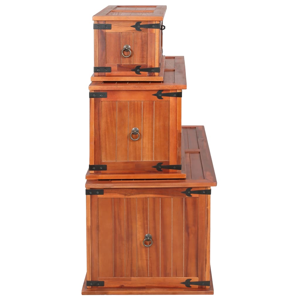 Solid Acacia Wood Storage Chests (3-Piece Set)