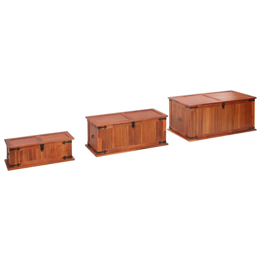 Solid Acacia Wood Storage Chests (3-Piece Set)