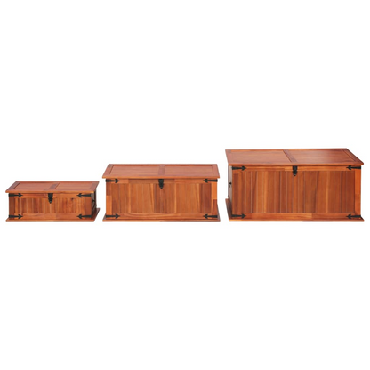 Solid Acacia Wood Storage Chests (3-Piece Set)