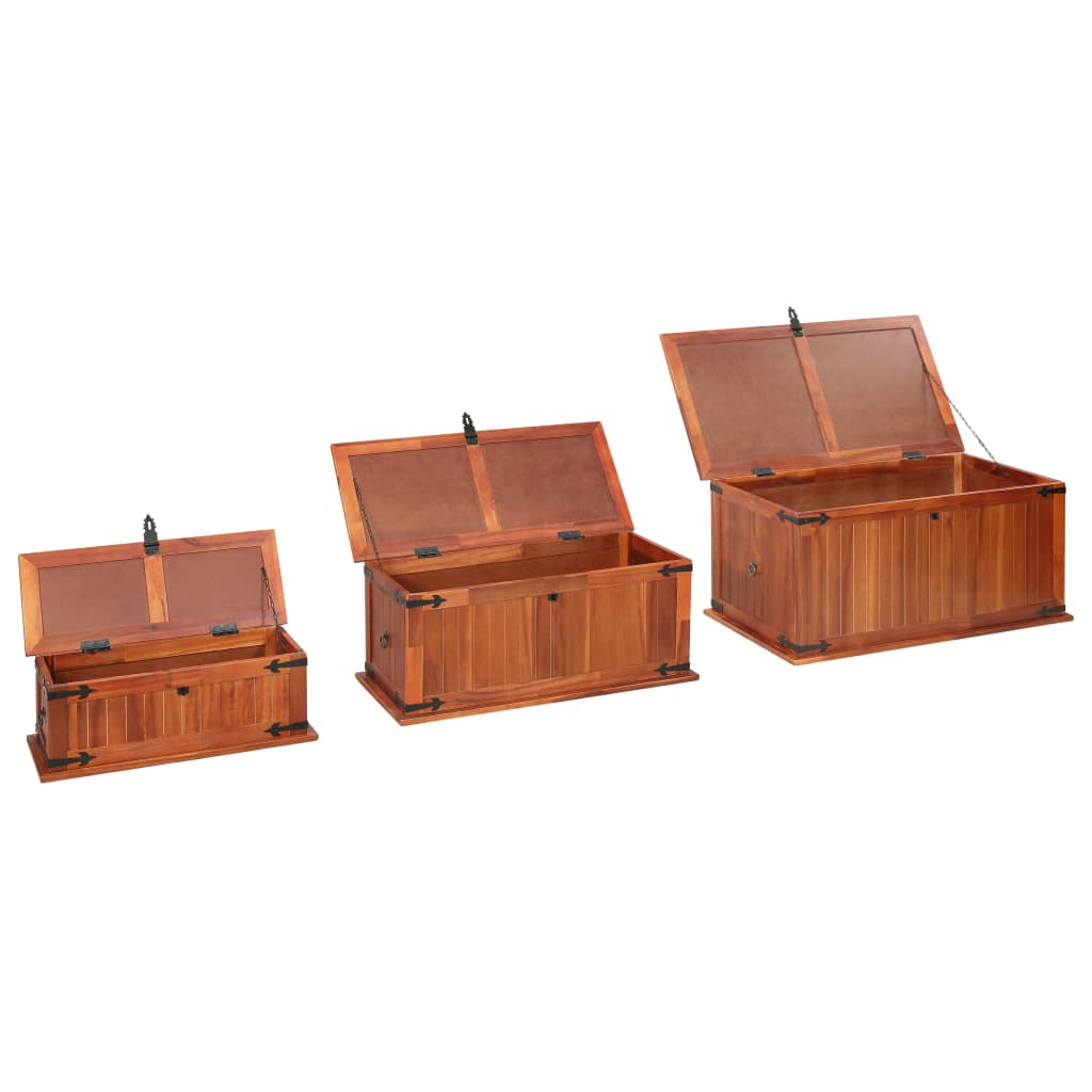 Solid Acacia Wood Storage Chests (3-Piece Set)