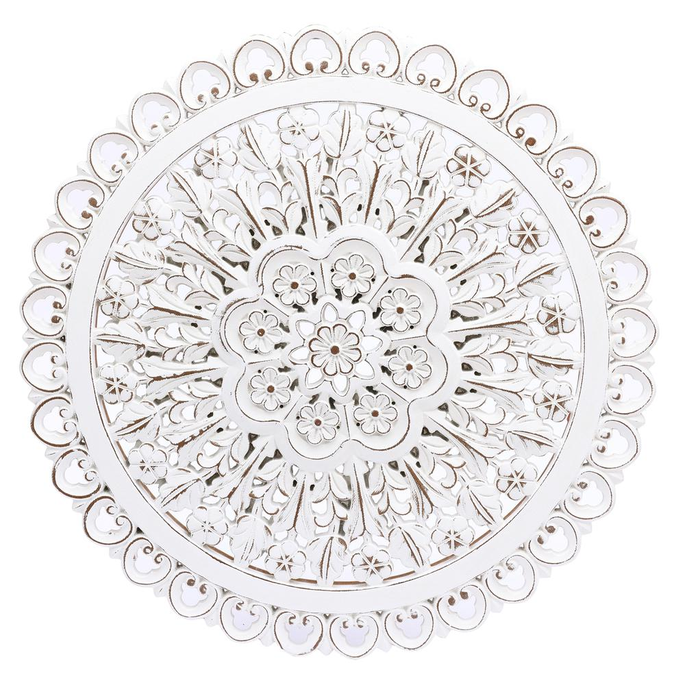 Floral Pattern White Wooden Carved Wall Art Home Décor