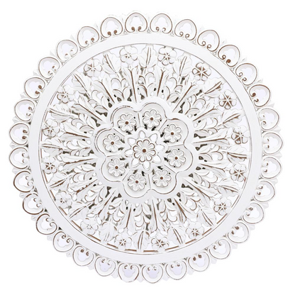 Floral Pattern White Wooden Carved Wall Art Home Décor