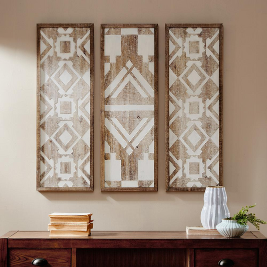 Natural Mandal Carved and Painted Multi-panel Wooden Home Décor (Set of 3 Panels)