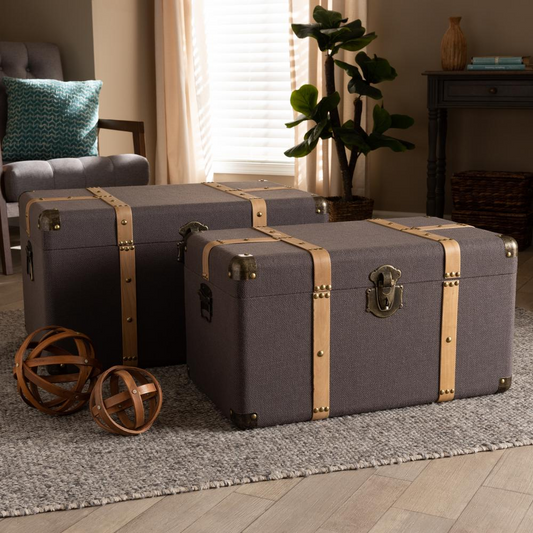 Oak Brown Storage Trunk Set (2-Piece Set)