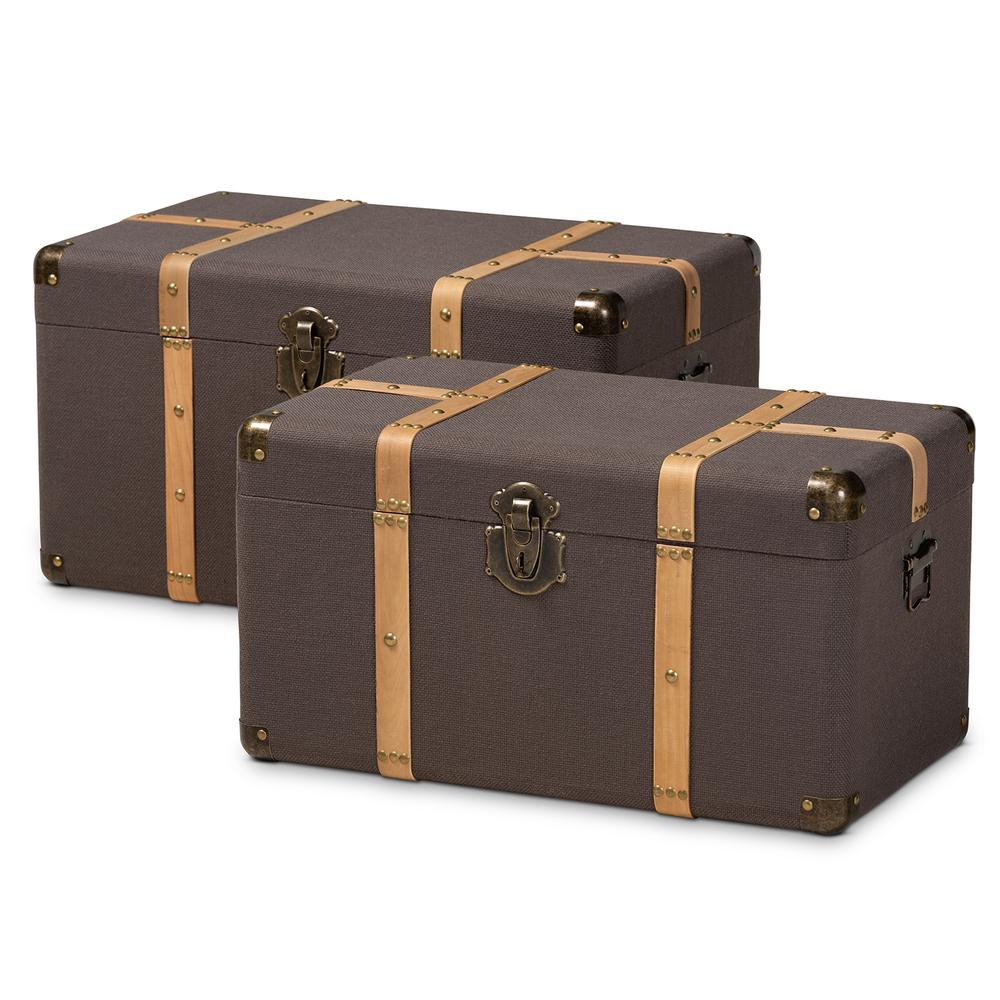 Oak Brown Storage Trunk Set (2-Piece Set)