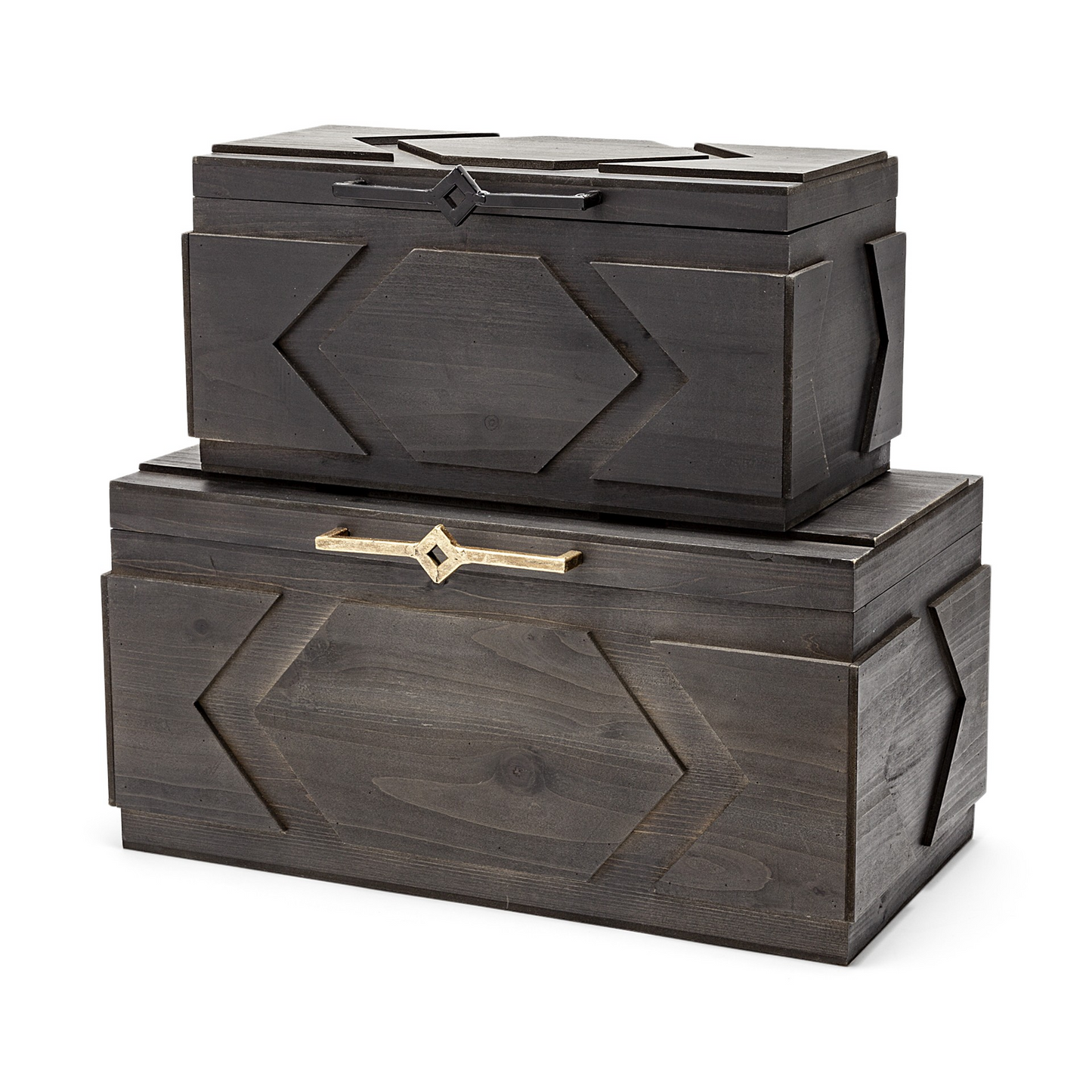 Brown Finished Wooden Boxes (2-Piece Set)