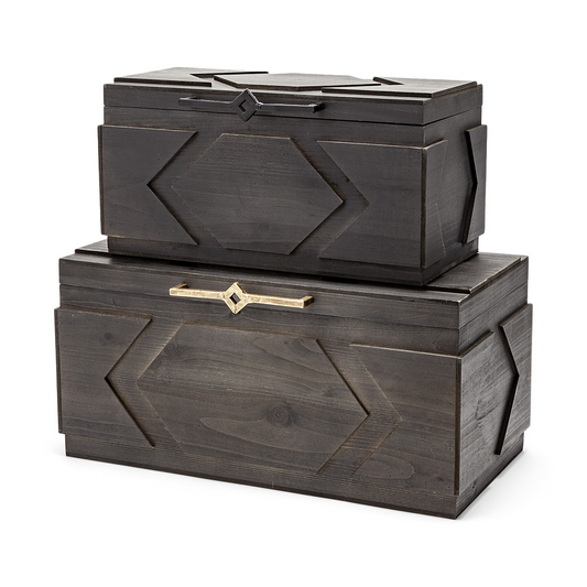 Brown Finished Wooden Boxes (2-Piece Set)