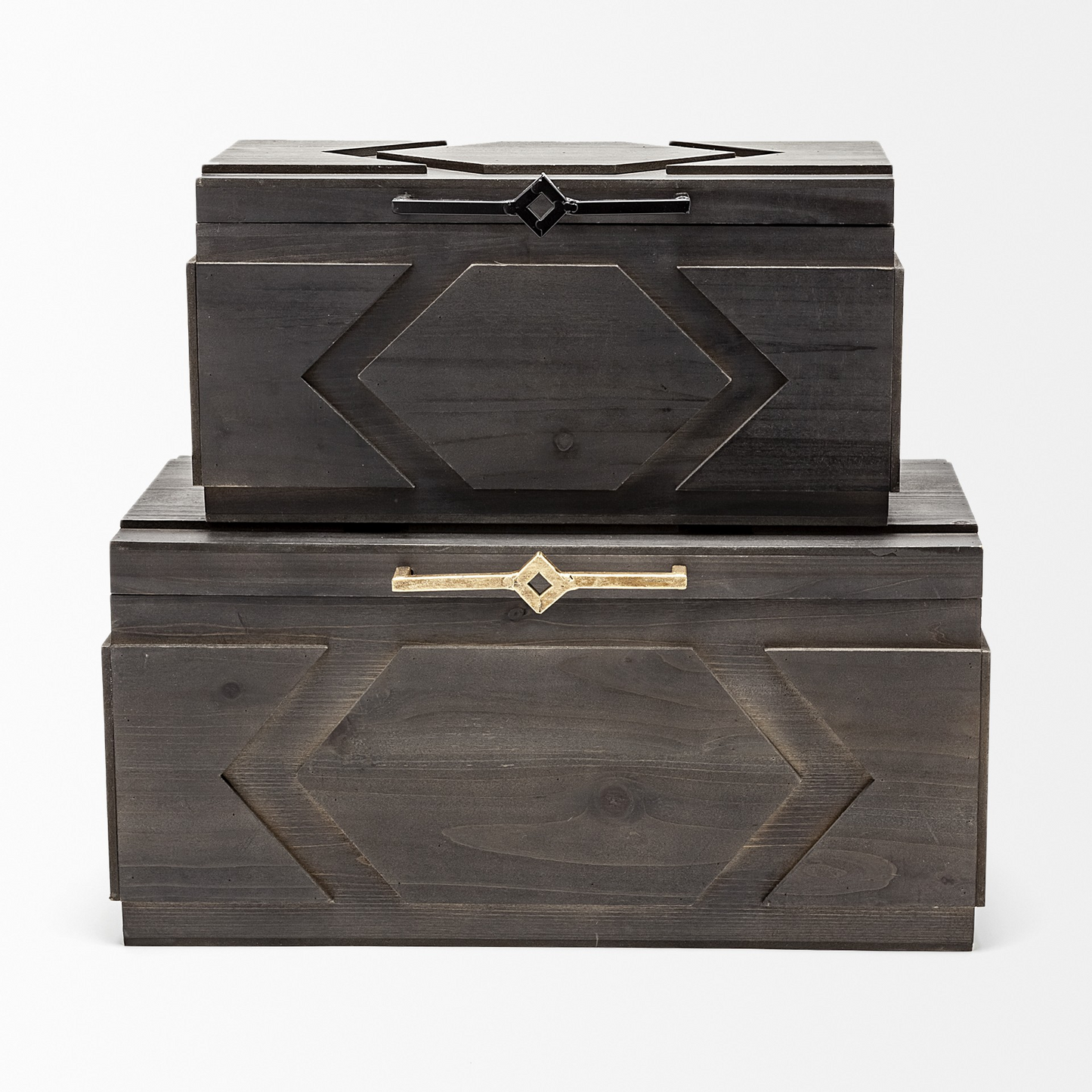 Brown Finished Wooden Boxes (2-Piece Set)