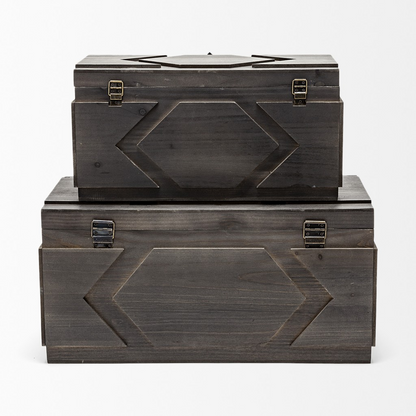 Brown Finished Wooden Boxes (2-Piece Set)