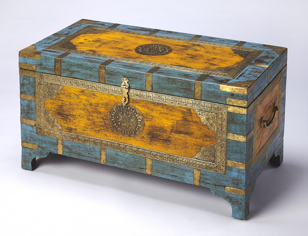 Hand-Painted Brass Inlay Storage Trunk