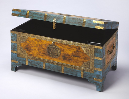 Hand-Painted Brass Inlay Storage Trunk