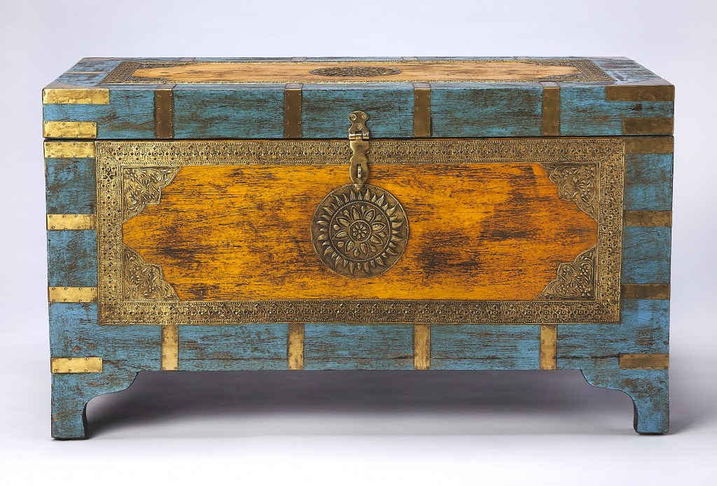 Hand-Painted Brass Inlay Storage Trunk