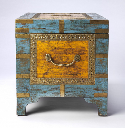 Hand-Painted Brass Inlay Storage Trunk