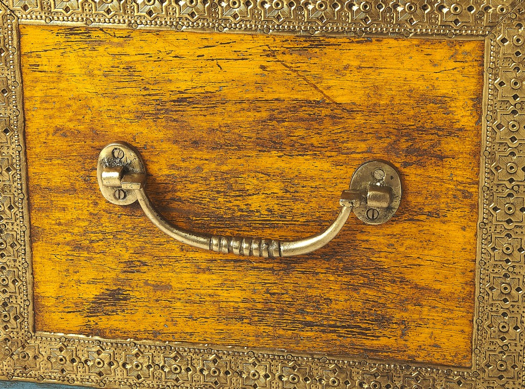 Hand-Painted Brass Inlay Storage Trunk