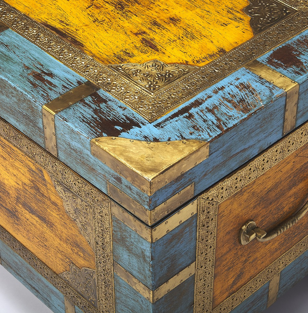 Hand-Painted Brass Inlay Storage Trunk