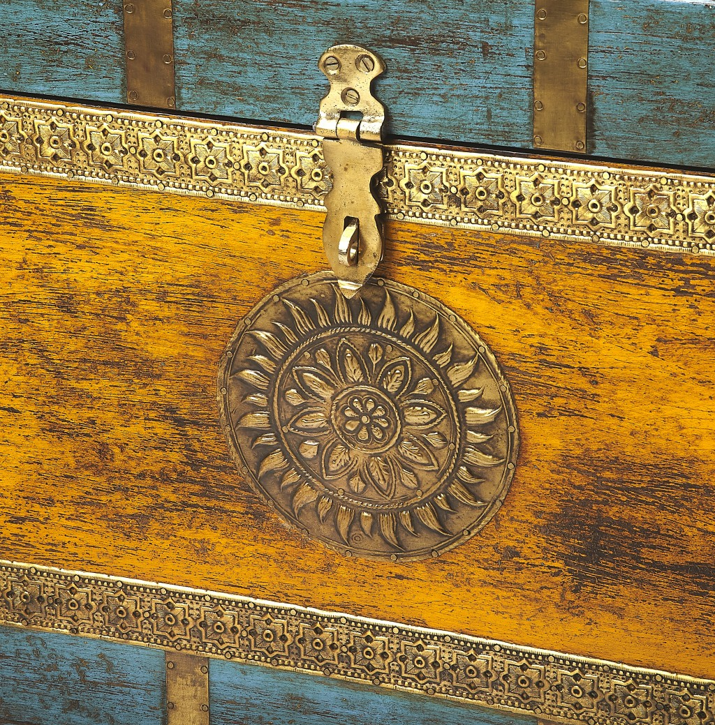 Hand-Painted Brass Inlay Storage Trunk