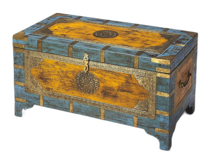 Hand-Painted Brass Inlay Storage Trunk