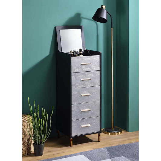 Modern Black, Silver & Gold Finish Jewelry Armoire