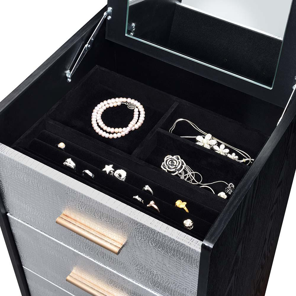 Modern Black, Silver & Gold Finish Jewelry Armoire