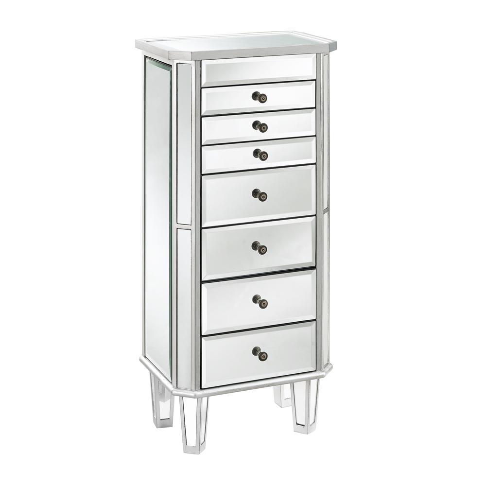 Silver Wood Mirrored-Finish Jewelry Armoire