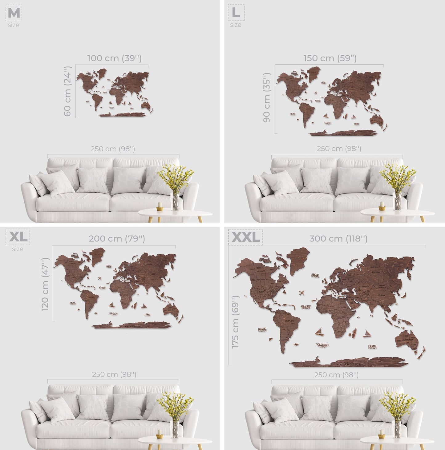 Wooden World Map Wall Art Home Décor (Oak)