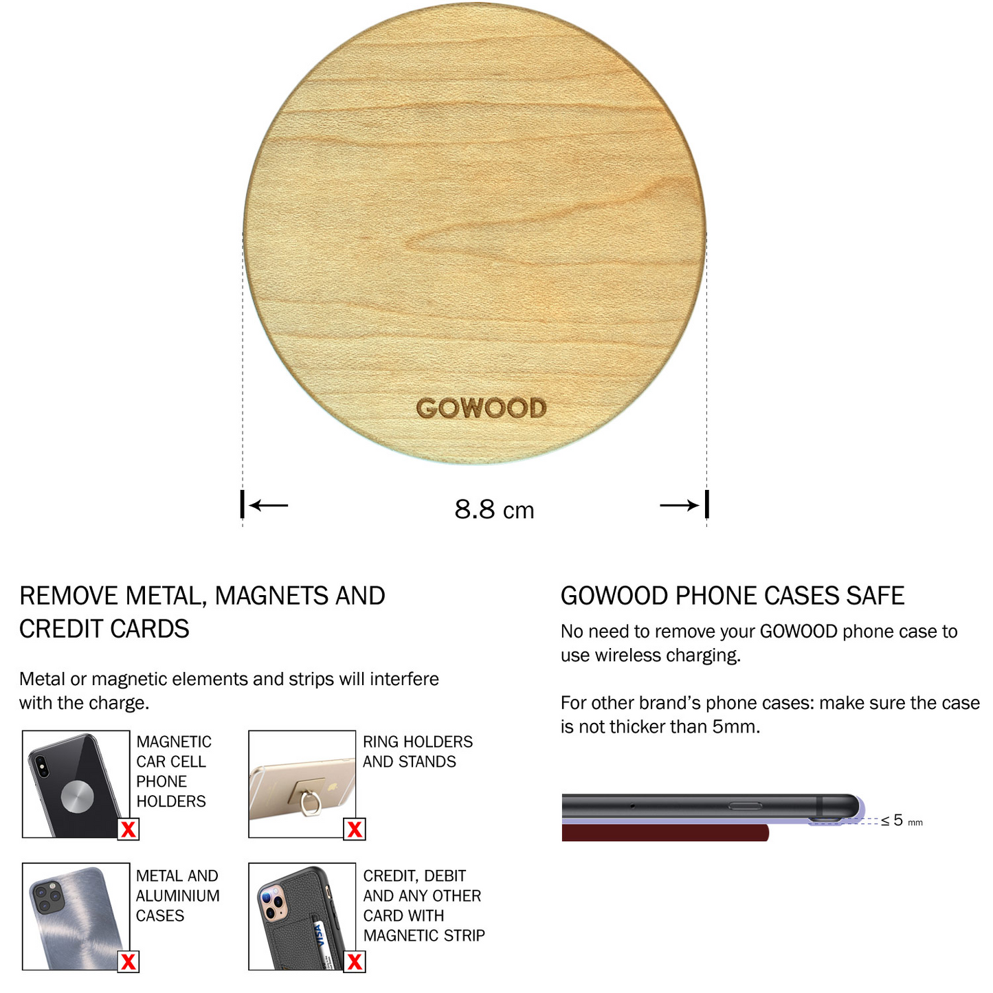 15W Fast Wireless Charger (Maple Wood)