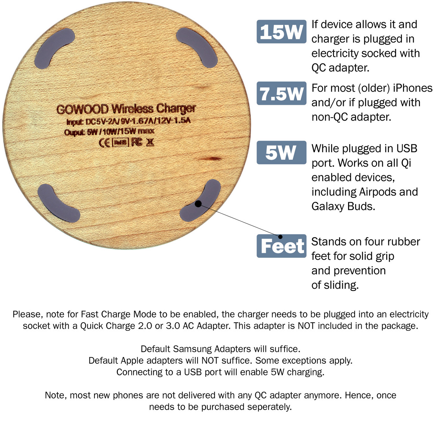 15W Fast Wireless Charger (Maple Wood)