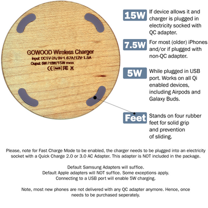 15W Fast Wireless Charger (Maple Wood)