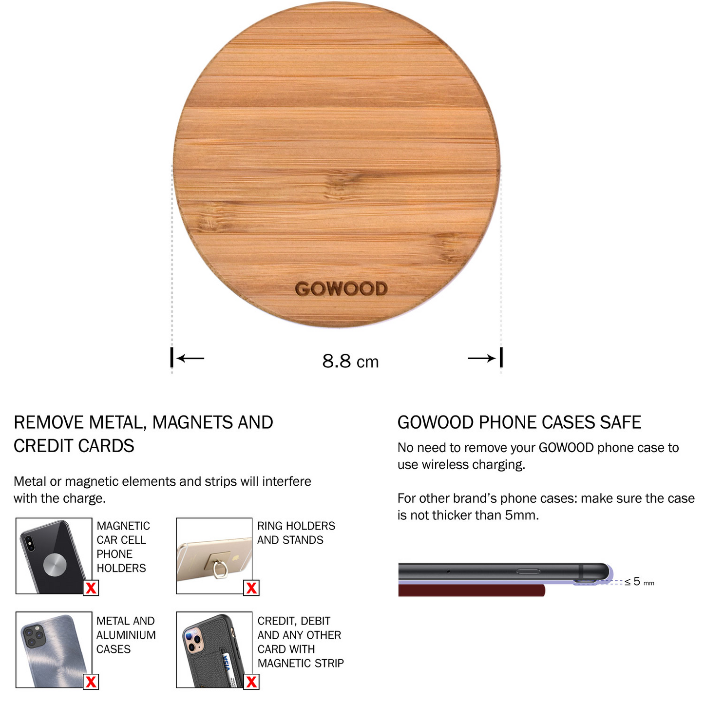 15W Fast Wireless Charger (Bamboo Wood)