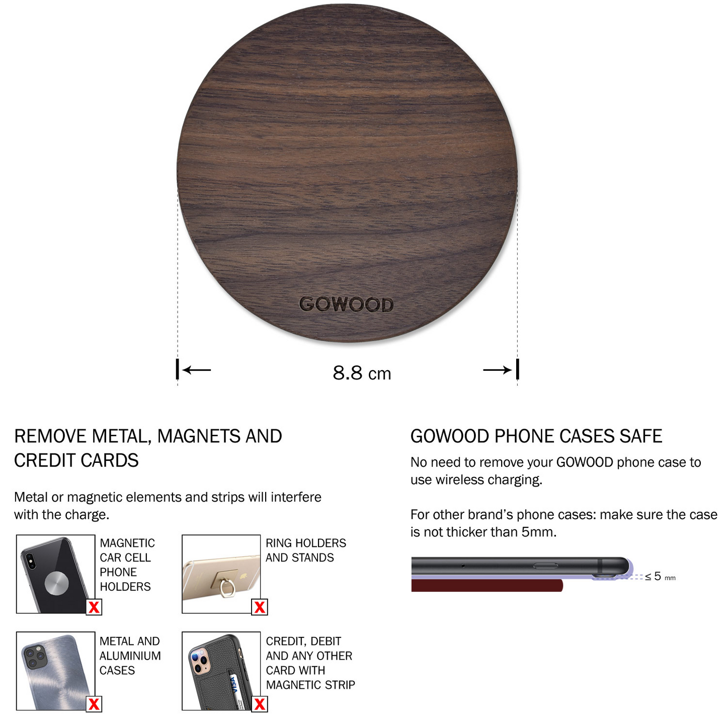 15W Fast Wireless Charger (Walnut Wood)