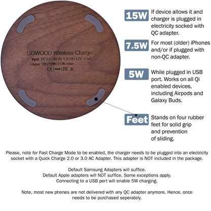 15W Fast Wireless Charger (Walnut Wood)