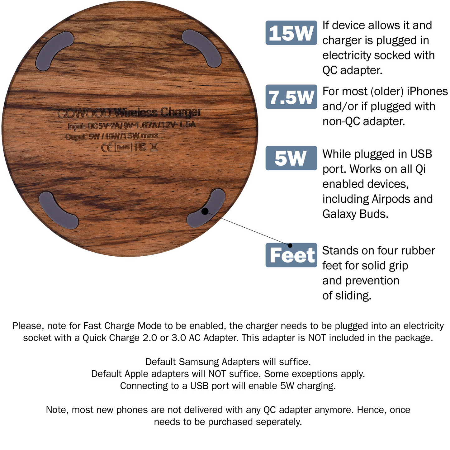 15W Fast Wireless Charger (Zebra Wood)