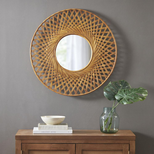 Round Bamboo Wooden Mirror