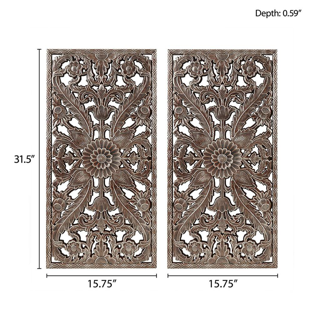 Antique Silver and Brown Carved Panel Set Home Décor (Set of 2 Panels)