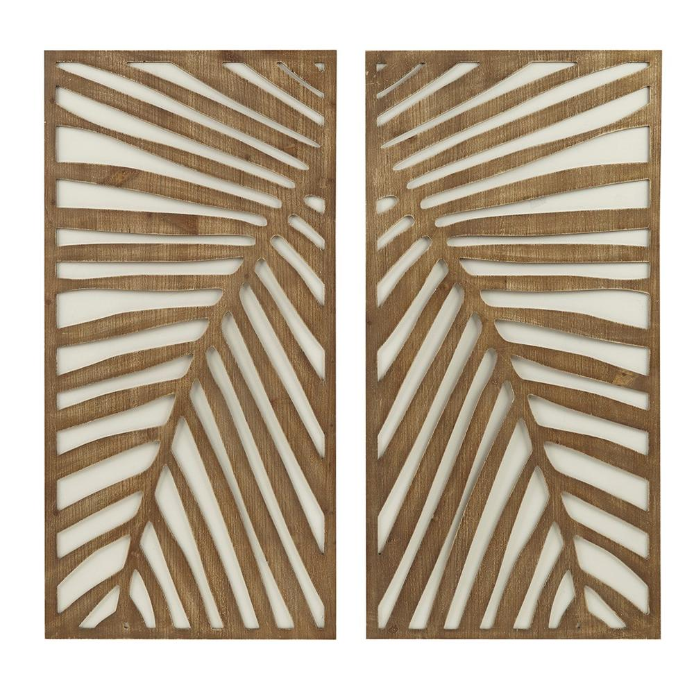 Palm Pattern Carved Wooden Wall Home Décor (Set of 2 Panels)