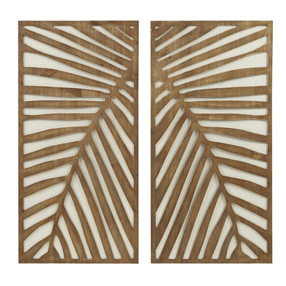 Palm Pattern Carved Wooden Wall Home Décor (Set of 2 Panels)