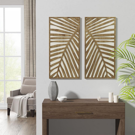 Palm Pattern Carved Wooden Wall Home Décor (Set of 2 Panels)
