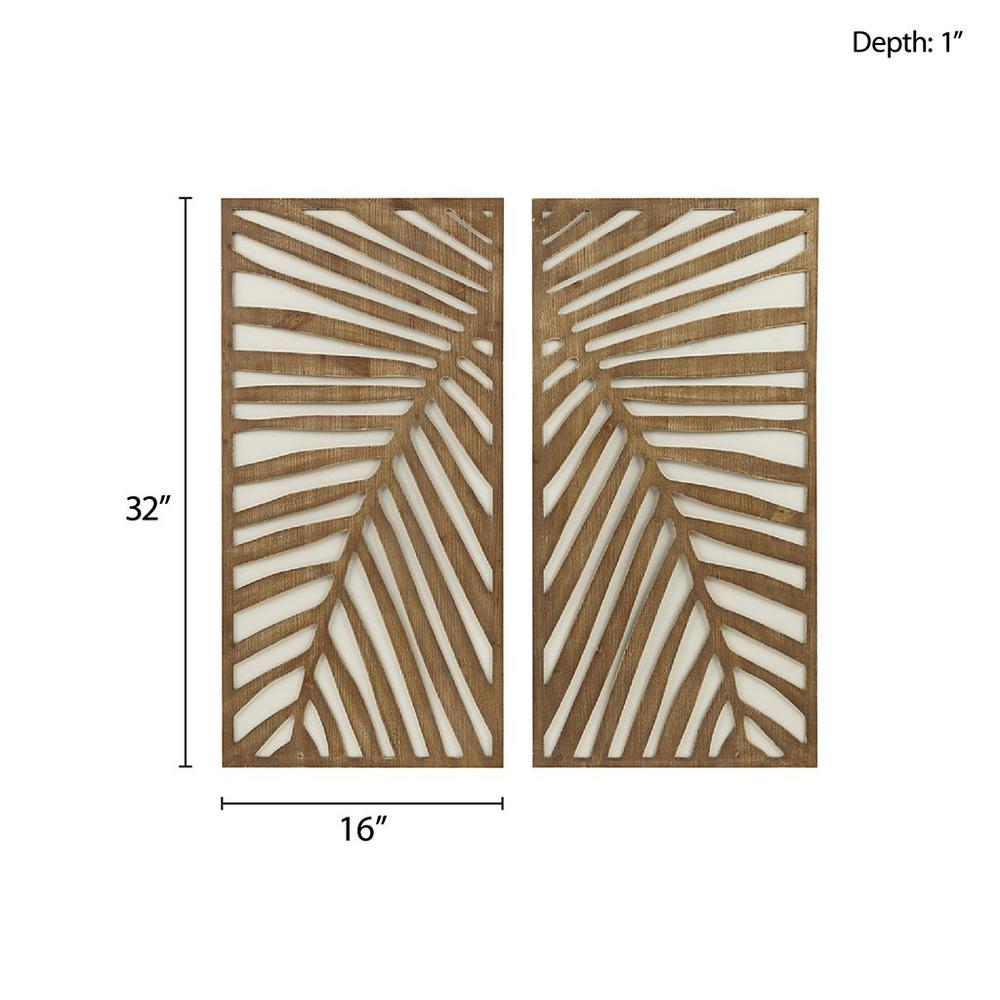 Palm Pattern Carved Wooden Wall Home Décor (Set of 2 Panels)