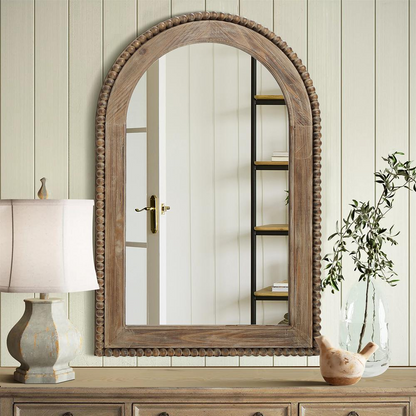 Wood Framed Arch Window Design Wall Mirror